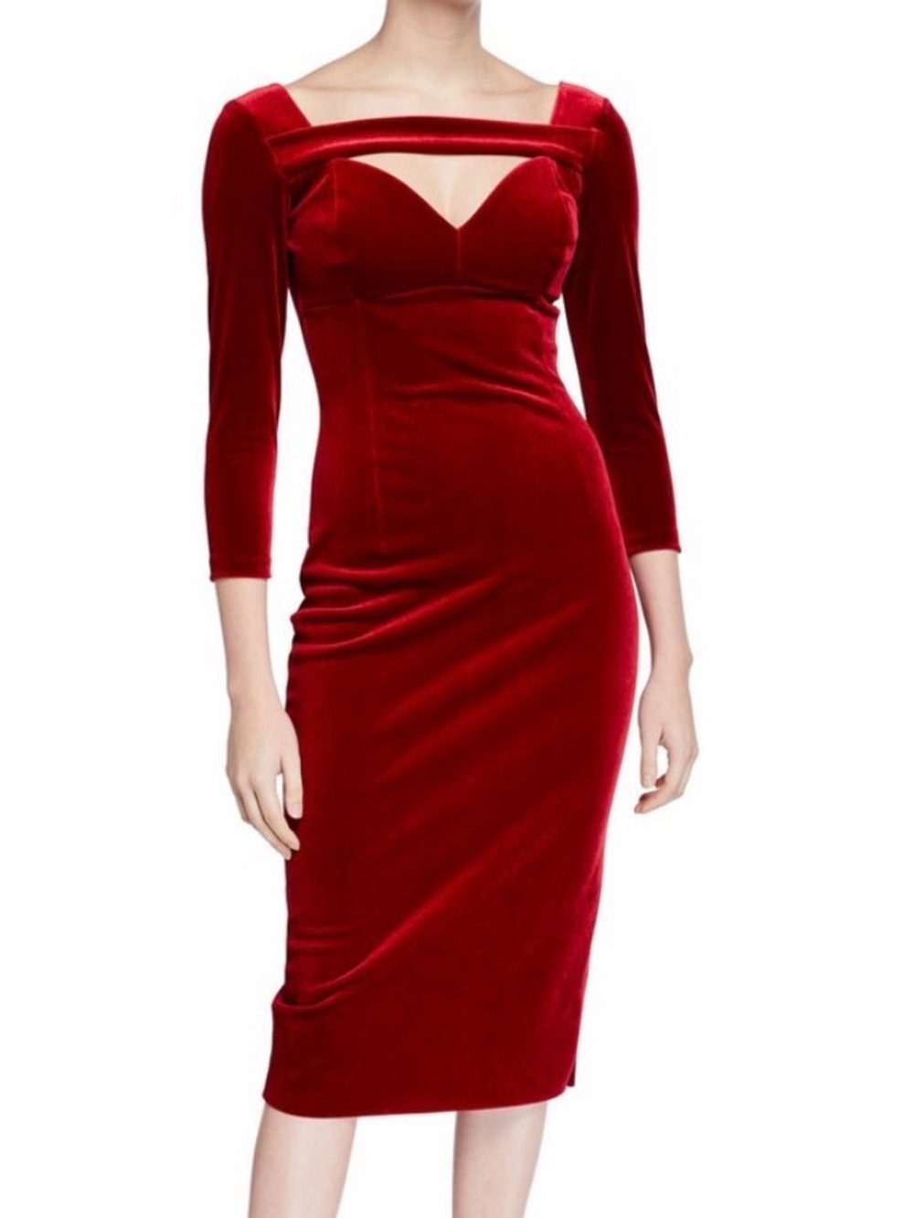 CHIARA BONI ROBE APOLLY VELVET DRESS 3/4 SLEEVE MIDI DRESS WOMENS 44/8